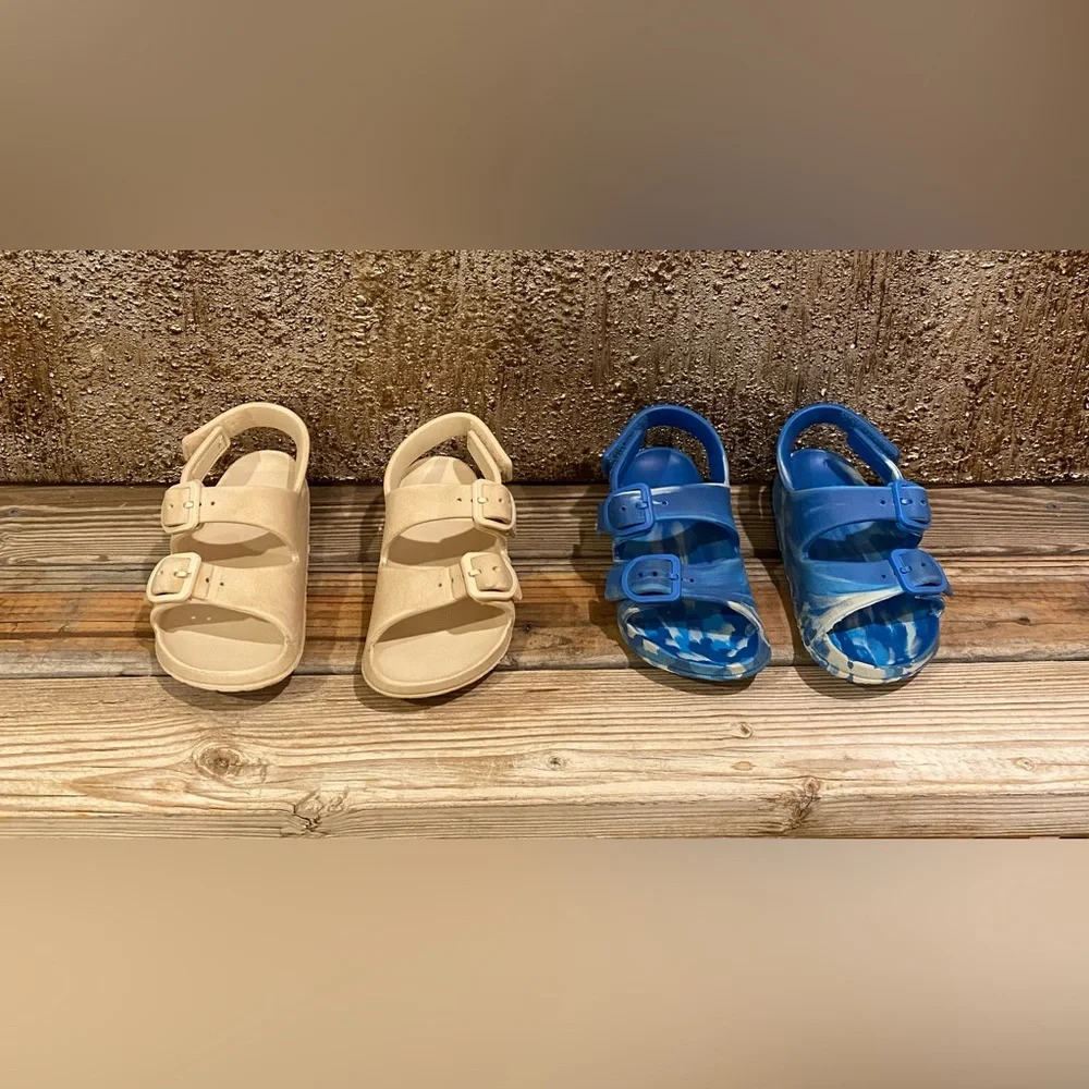 Wonder Nation Toddler Kids EVA Two Buckle 2- Pack Tan/Blue Swirl Sandals - 9/10T - Picture 3 of 13